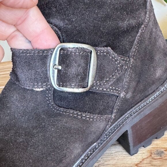 Vintage J. Crew Brown Suede Silver Buckle Inner Zip Lug Sole Knee High Boots - Picture 6 of 17